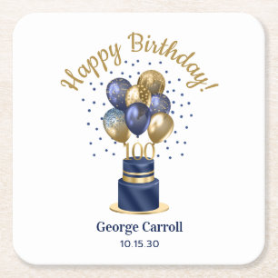 Dessous De Verre Carré 100e anniversaire Marine Blue Balloon Cake