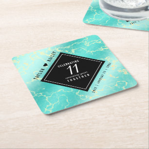 Dessous De Verre Carré 11ème anniversaire de Mariage turquoise