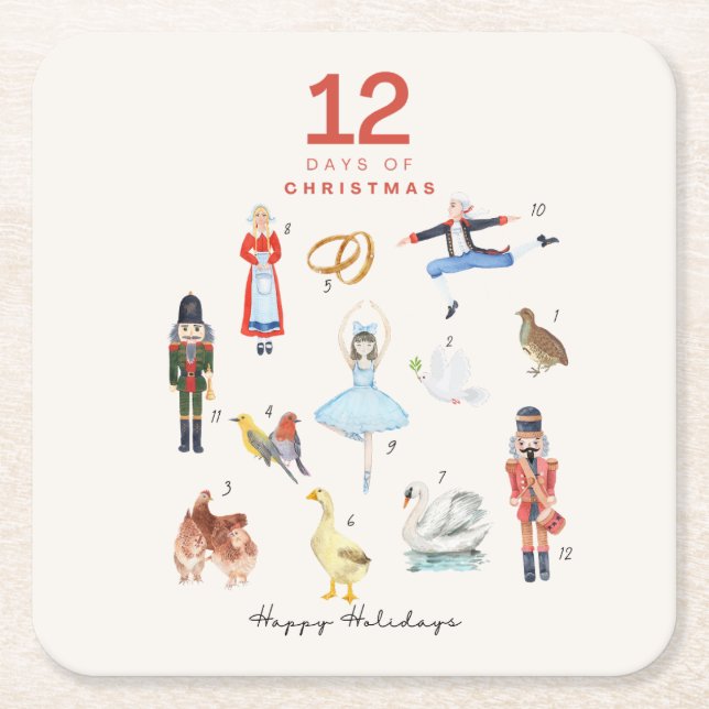 DESSOUS DE VERRE CARRÉ 12 JOURS DE NOËL (Devant)