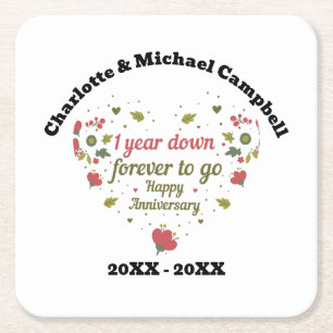 Dessous De Verre Carré 1er anniversaire Mariage Cadeau personnalisé