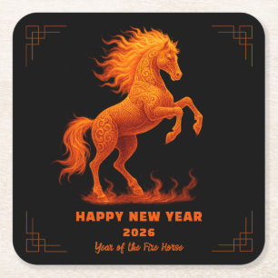 Dessous De Verre Carré 2026 Année du Cheval de Feu du zodiaque chinois