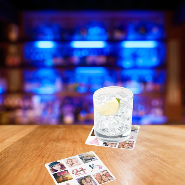 Dessous De Verre Carré 21e anniversaire fête photo collage (Créateur téléchargé)