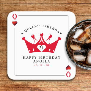 Dessous De Verre Carré 21e anniversaire Queen of Hearts Casino Poker Card