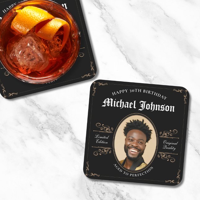 Dessous De Verre Carré 30e anniversaire Age à la perfection Classique Vin (Mockup View)