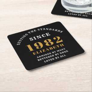 Dessous De Verre Carré 40e anniversaire 1982 Elégant Black Gold Chic