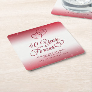Dessous De Verre Carré 40e Anniversaire Ruby Heart 40 ANS EN FOREVER