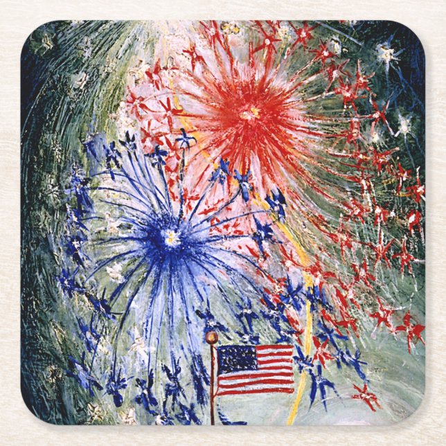 Dessous De Verre Carré 4 juillet, numéro 1, peinture d'art (Devant)