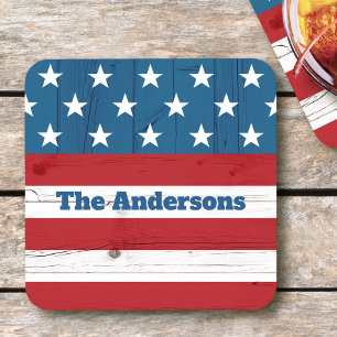 Dessous De Verre Carré 4 juillet Rustic Wood American Flag Nom patriotiqu