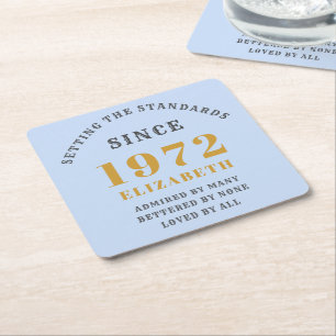 Dessous De Verre Carré 50e anniversaire 1972 Elégant Gold Blue Grey