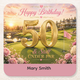 Dessous De Verre Carré 50e anniversaire de golf pour golfeuse 