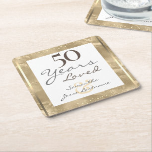 Dessous De Verre Carré 50e anniversaire de Mariage Elegant Gold