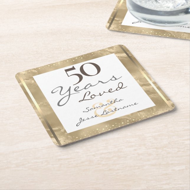 Dessous De Verre Carré 50e anniversaire de Mariage Elegant Gold (Incliné)