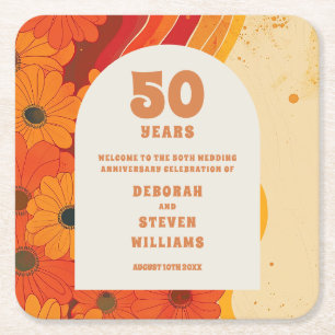 Dessous De Verre Carré 50e anniversaire du Mariage super Retro