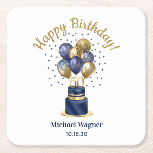 Dessous De Verre Carré 50e anniversaire Marine Blue Balloon Cake