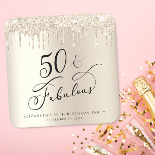 Dessous De Verre Carré 50e anniversaire Parties scintillant Gold