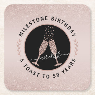 Dessous De Verre Carré 50e anniversaire Parties scintillant personnalisée