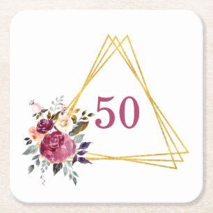 Dessous De Verre Carré 50e Triangle d'or géométrique fleuri Boho