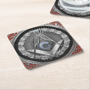 Dessous De Verre Carré [600] Master Mason - Silver Square & Compass