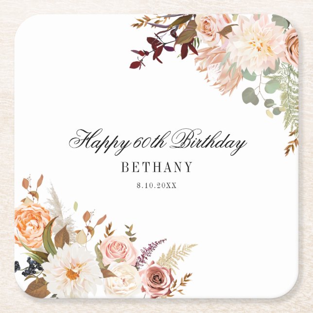 Dessous De Verre Carré 60e anniversaire fête favorise Custom Floral (Devant)