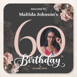Dessous De Verre Carré 60e anniversaire Moody Floral Rose Photo personnal
