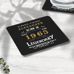 Dessous De Verre Carré 60e anniversaire personnalisé Né en 1965 Noir Vint
