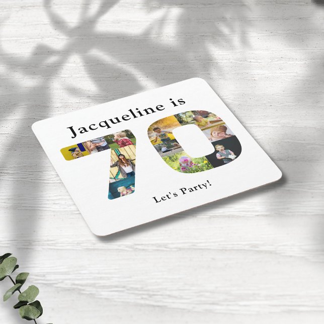 Dessous De Verre Carré 70e anniversaire Conception de votre propre collec (70th birthday party coaster family photo collage template)
