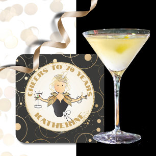Dessous De Verre Carré 70e anniversaire Femme Cartoon Or Black Fabulous