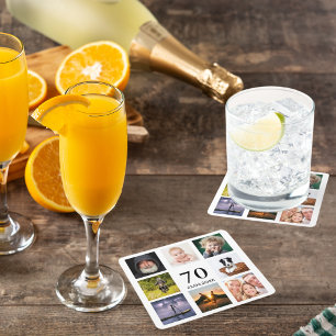 Dessous De Verre Carré 70e anniversaire fête photo collage mec blanc