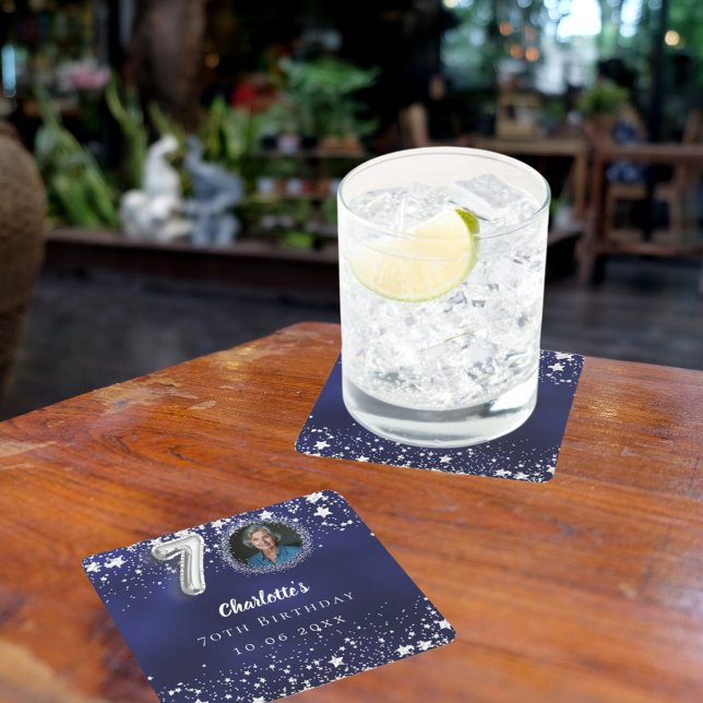 Dessous De Verre Carré 70e anniversaire marine bleu argent étoiles photo (Créateur téléchargé)