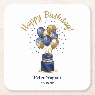 Dessous De Verre Carré 70e anniversaire Marine Blue Balloon Cake