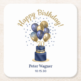 Dessous De Verre Carré 70e anniversaire Marine Blue Balloon Cake