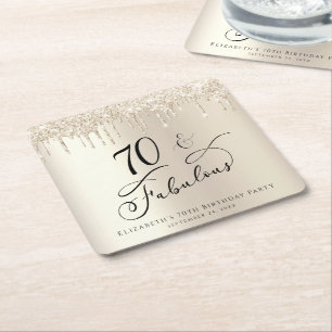 Dessous De Verre Carré 70e anniversaire Parties scintillant Gold