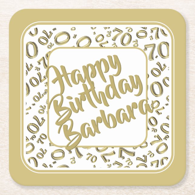Dessous De Verre Carré 70e anniversaire Random Number Motif Gold White (Devant)