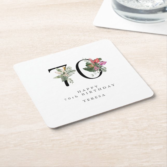 Dessous De Verre Carré 70e anniversaire Simple élégante Invitation tropic (Incliné)