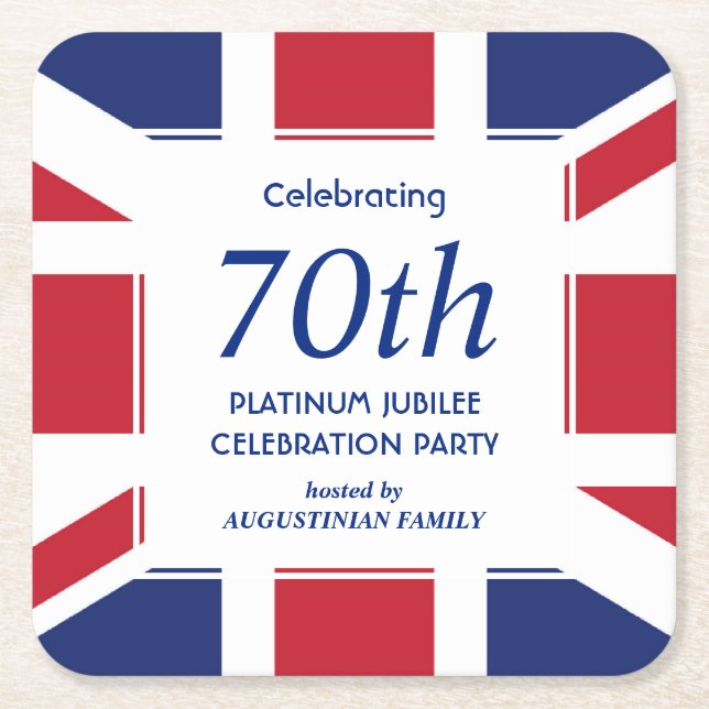 Dessous De Verre Carré 70e Jubilé de Platine UNION JACK (Devant)