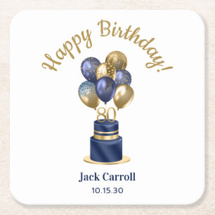 Dessous De Verre Carré 80e anniversaire Marine Blue Balloon Cake