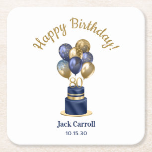 Dessous De Verre Carré 80e anniversaire Marine Blue Balloon Cake