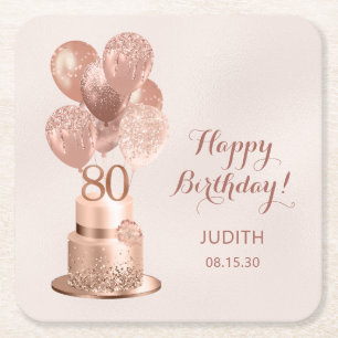 Dessous De Verre Carré 80e anniversaire Rose Gold Cake