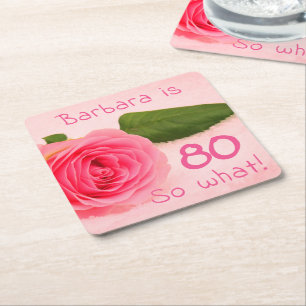 Dessous De Verre Carré 80e anniversaire Rose Nom Inspirationnel