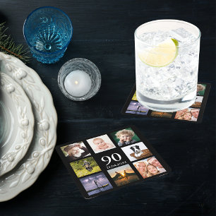 Dessous De Verre Carré 90e anniversaire fête photo collage mec noir