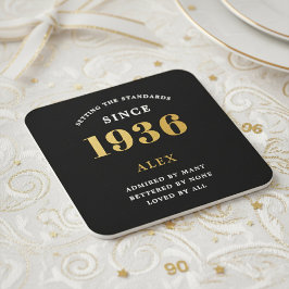 Dessous De Verre Carré 90th Birthday Name 1936 Year Black Gold Custom