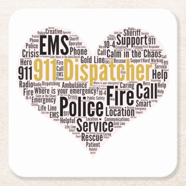 Dessous De Verre Carré 911 Dispatcher Word Cloud (Devant)