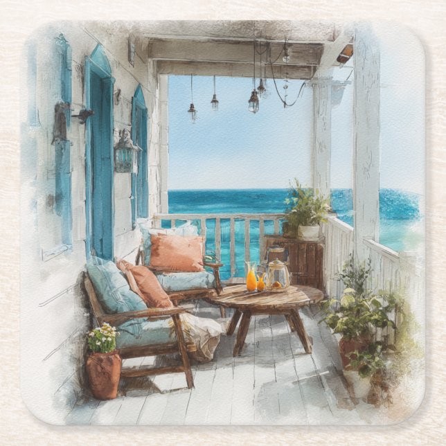 Dessous De Verre Carré A Cosy Seaside Balcony (Devant)