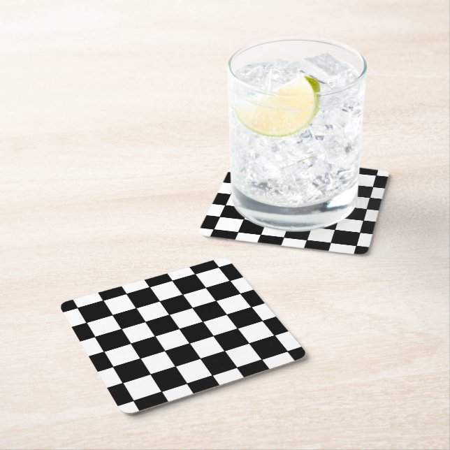 Dessous De Verre Carré à damiers blanc et noir (En situation)