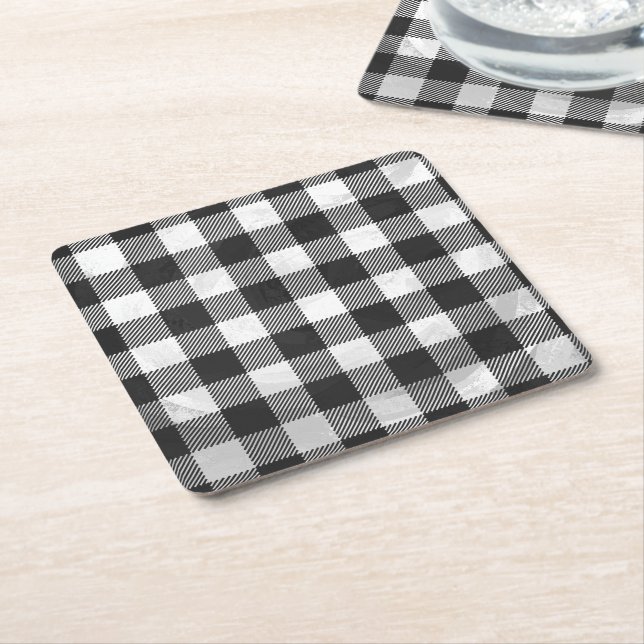 Dessous De Verre Carré à damiers Plaid Noir Et Blanc (Incliné)