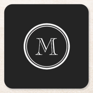 Dessous De Verre Carré À extrémité élevé noir initial de monogramme