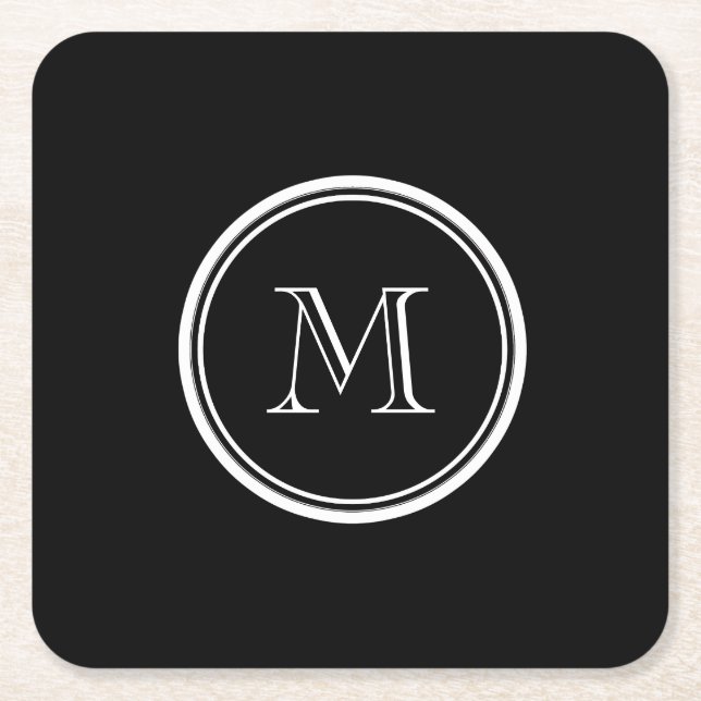 Dessous De Verre Carré À extrémité élevé noir initial de monogramme (Devant)