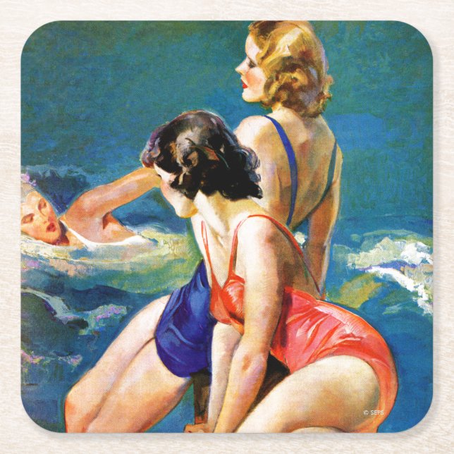 Dessous De Verre Carré À la piscine (Devant)