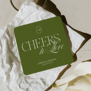 Dessous De Verre Carré À l'amour Tasse Olive Verte Mariage