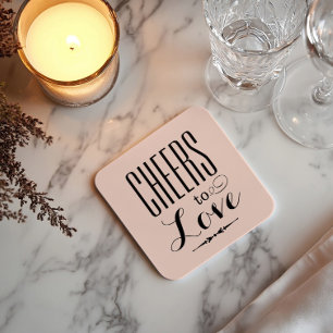 Dessous De Verre Carré À l'amour Toast Mariage Noir Blush